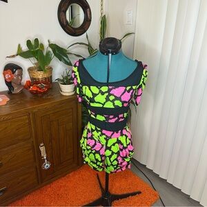 Miss California Pink and Green Patterned Stretch Dress